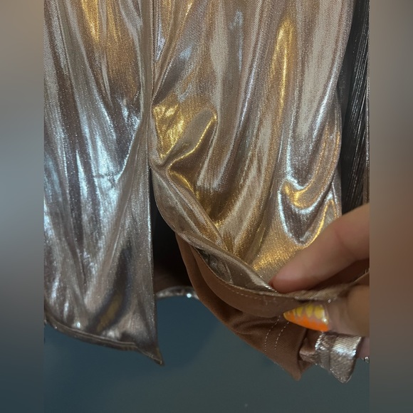 Akira Rose Gold Metallic Bell Sleeve wiggle dress Size Small - Picture 7 of 7